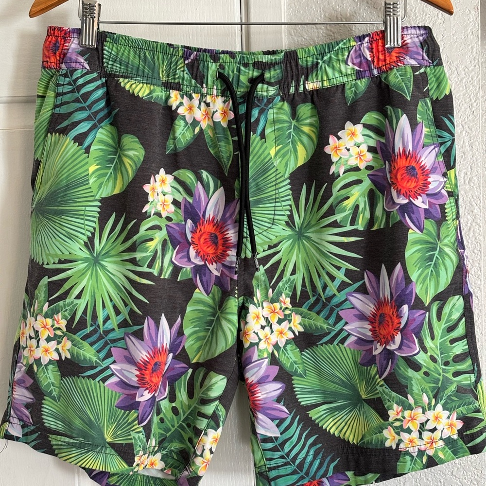 Men's Blue Crown Tropical Floral Swim Trunks size XL
